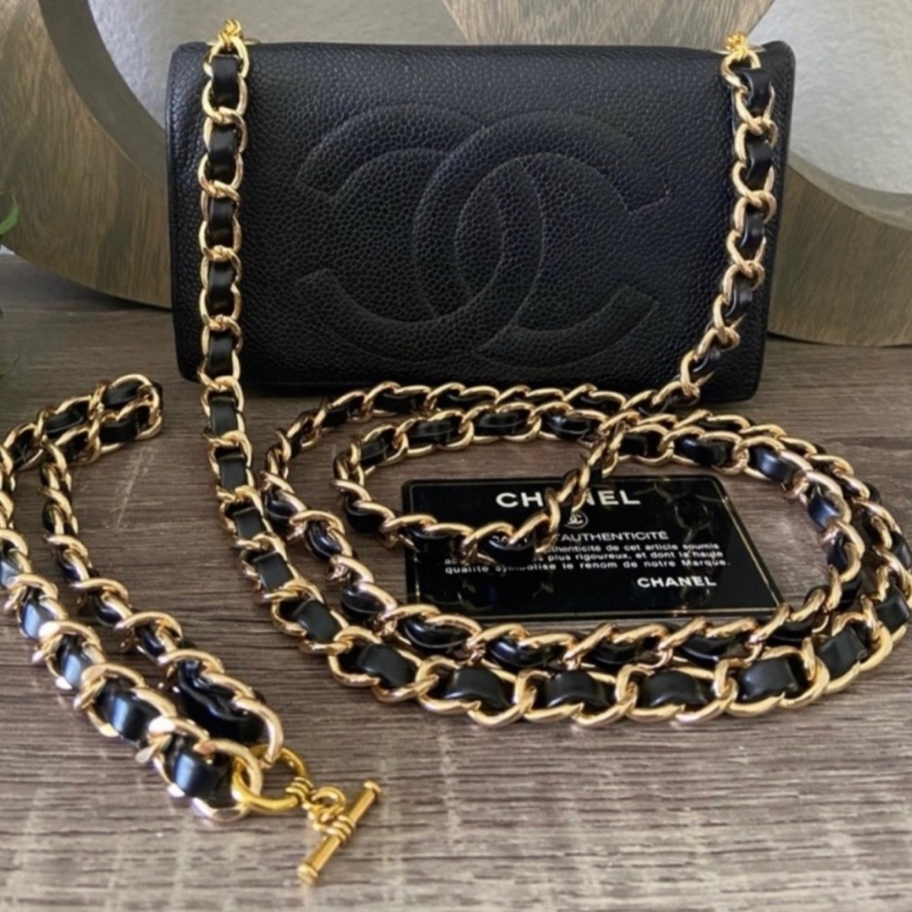 ⚜️🖤Vintage Chanel Timeless Clutch Crossbody Wallet Chain 2way Wristlet